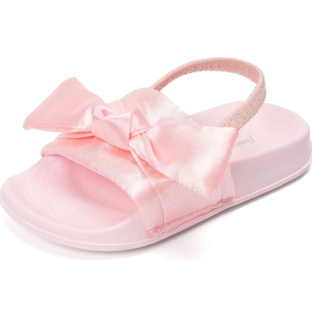 FUNKYMONKEY Toddler/Little Girls Cute Bow Slides Sandals Non-Slip Open Toe Shoes